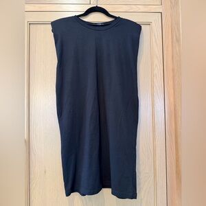 Zara Black Midi Tee Dress with Shoulder Pads Sleeveless Cotton / small